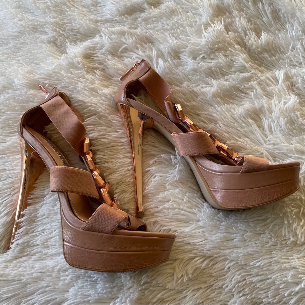 Nude and Rose Gold Platform Heels - Picture 2 of 10